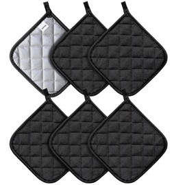 Joyhalo 6 Pack Pot Holders for Kitchen,Cotton Oven Holder with Great Heat Resistance,Non Slip Hot Pads for Kitchen Clearance,Black