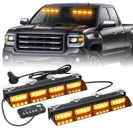 XRIDONSEN Emergency Dash Strobe Lights Amber Safety Flashing Warning w/Digital Display Controller Interior Front/Rear Windshield Deck Split Light Bar for Construction Vehicles Trucks (2x14 inch)