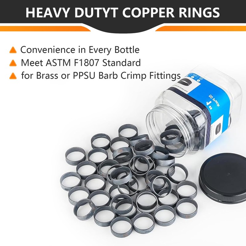 50 Pieces HeSun 1-Inch Bottled PEX Copper Ring, PEX-B Crimp