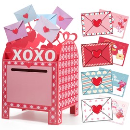Gloween Valentines Day Cards and Box for Kids Classroom Exchange, Great Valentines Gift Party Favors for Boys Girls (1 Cute Mailbox, 28 Valentine Cards)