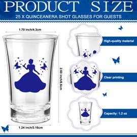 Teenyyou 25 Sets Quinceanera Party Favors for Guests Quinceanera Acrylic Shot Glasses Thank You Cards with Organza Bags Mis Quince Anos Souvenirs Gifts for Sweet 15 Birthday Party Favors (Blue)