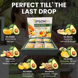 Tipson Organic Avocado Variety Sampler - 6 Flavors (60 Tea Bags), Herbal Tea Infusions - USDA Organic, Non GMO, and Gluten Free