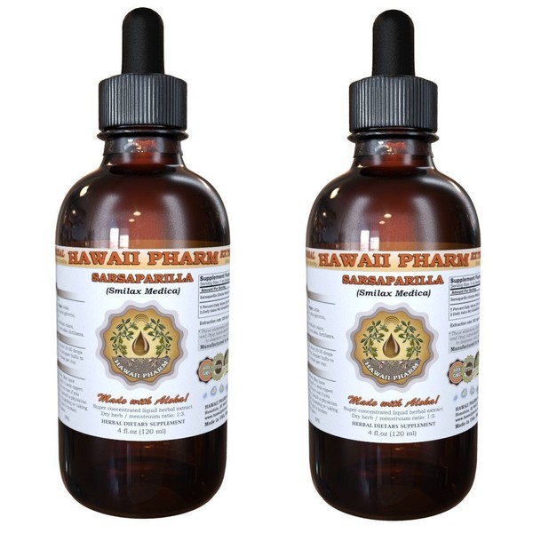 HawaiiPharm Sarsaparilla Liquid Extract, Sarsaparilla (Smilax Medica) Root Powder Tincture, Herbal Supplement, Made in USA, 2x4 fl.oz