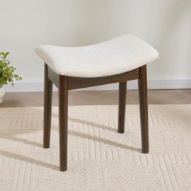 Royal Windsor Vanity Stool with Saddle Cushion, 18 Inch Makeup Vanity Chair for Living Room, Morden Foot Stool Ottoman Piano Bench, Upholstered Vanity Bench Seat for Bedroom, White