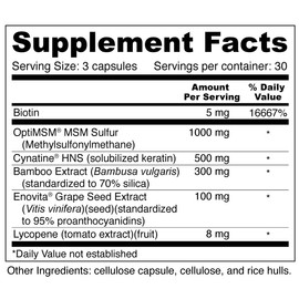 Wellness Resources Hair, Skin & Nails with Biotin, Cynatine HNS Keratin, OptiMSM, Bamboo & Grape Seed Extract – Supplement for Stronger Nails, Healthier Hair & Youthful Skin (90 Capsules)