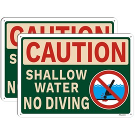 Caution Shallow Water No Diving Signs 10" x 7" No Diving Pool Signs Swimming Pool Signs Shallow Water Signs Rust Free Aluminum, Weatherproof, Easy to Install, 2 Pack