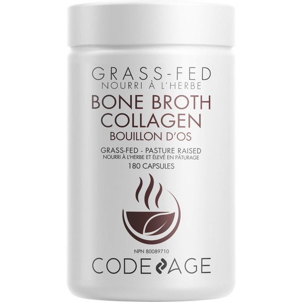 Codeage Organic Bone Broth Collagen Capsules Grass Fed - Pasture Raised Chicken Bone Broth Collagen - 180 Capsules