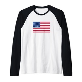 American Flag Chest Motif USA Raglan Baseball Tee