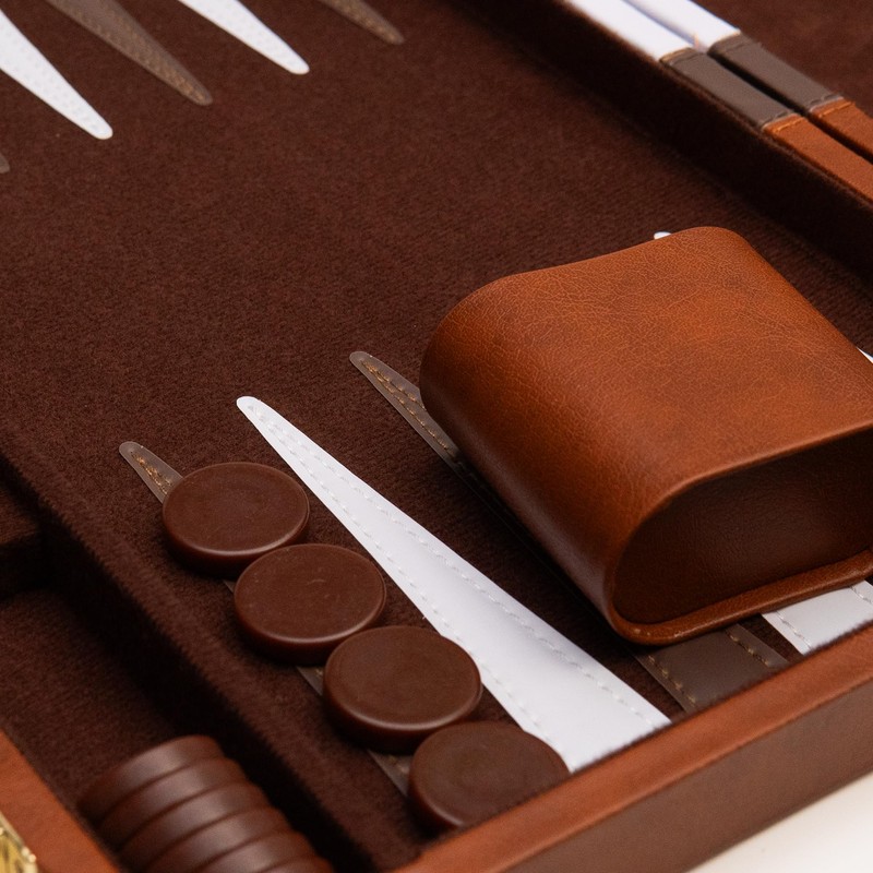 Backgammon Board Game, Deluxe Leather Like Case, Felt Interior, Brown,