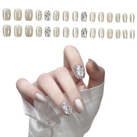 DEVENTORZ Nail Tips, 24 Pieces, Short, Handmade Nail Tips, Spring/Summer, Popular, Glossy, Simple, Cat Eye, DIY Short, Nail Decoration, Women's, Stylish, Advanced, Bridal Nails, Coming-of-age