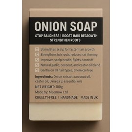 Onion Soap, handmade solution for anyone seeking stronger hair Infused with pure onion extract, this sulfur-rich soap boosts blood circulation to the scalp, encourages hair regrowth,Guarantee Result