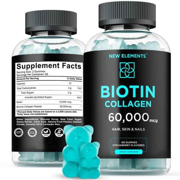 Biotin & Collagen Peptides Gummies - Collagen Peptides 50000mcg + Biotin 10000mcg Chewable Vitamin B7 for Hair Skin and Nails, Hair Growth Supplement for Men & Women, Non-GMO