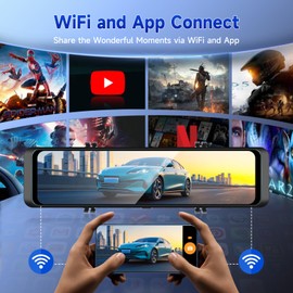 4K Mirror Dash Cam Front and Rear, Hodozzy 11.26 Inch IPS Touch Screen Rear View Mirror Camera, with G Sensor, 24-Hour Parking Monitor, Night Vision, Waterproof+1080P Rear Camera