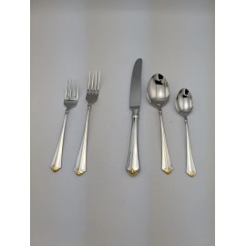 Oneida Golden Juilliard 18/8 Stainless+24k Gold Flatware Heirloom 5 Pc USA Made