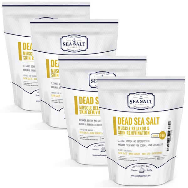 Sea Salt Superstore Natural Dead Sea Salt for Soaking - Coarse Grain Mineral Bath Salts from Israel Supporting Muscle Relaxation & Skin Rejuvenation - Home Spa Essentials - (20lb Bag)