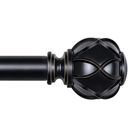 KAMANINA 1 Inch Curtain Rod Telescoping Single Drapery Rod 36 to 72 Inches (3-6 Feet), Black Curtain Rods for Windows 24 to 68 Inches, Netted Texture Finials
