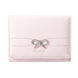 Sunwel Fashion Wallets Girls Cute Coquette Bow Small Wallet Aesthetic Card Holder ID Window Purse for Women (SILVER BOW PINK)
