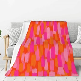 Abstract Retro 70s Pink Orange Paint Brush Blankets 40"x50" Lightweight Flannel Fleece Cozy Aesthetic Throw Blanket Home Decor for Couch Bed Sofa Bedroom Living Room Trendy Funky Dormitory College