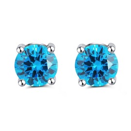 Bellitia Jewelry Women's Birthstone Earrings, Cute, Zirconia Stud Earrings, January to December, Platinum Plated, 925 Silver, Women's Accessories, Sterling Silver, Turquoise