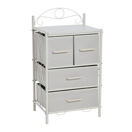 Household Essentials Victoria Dresser Nightstand Storage Organizer with 4 Drawers Metal Frame and Scandinavian White Top