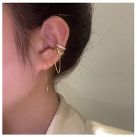 Erimberate Bohemian Crystal Ear Cuff Earring Gold Hoop Chain Drop Earring Cz Ear Cuff Chain Tassel Earring Crystal Cartilage Chain Threader Earring Jewelry for Women and Girls Gifts