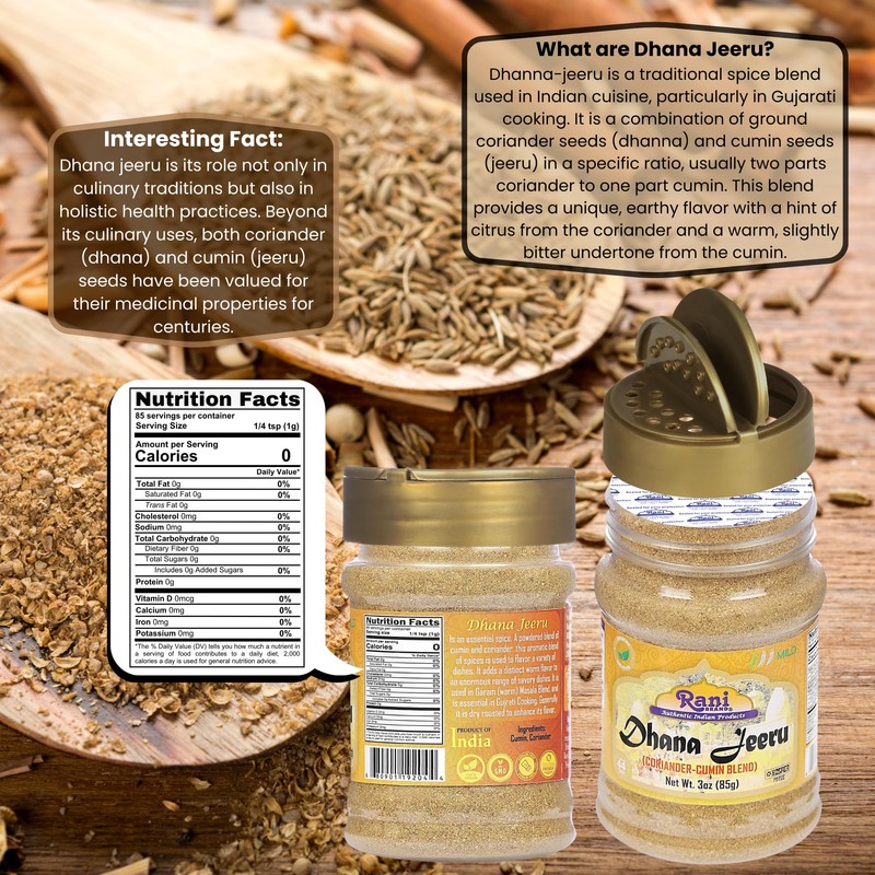 Rani Dhana-Jeeru (Coriander-Cumin Blend 50-50) Powder 3oz (85g) PET Jar