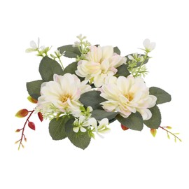 ORFOFE Floral Candle Ring Wreath Artificial Dahlia Candle Wreath for Pillar Candles Spring Decor Wedding Party Decoration Home Centerpiece Lifelike Floral Design Easy Care Light