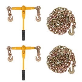 Chain Binder, Ratchet Tensioner Kit, Heavy Duty Load Binders with Chains Load Transport Binder Chain with Grappling Hook for Truck, Tie Down, Hauling, Towing (5/16''-3/8''*20FT (2 Pack, Yellow))