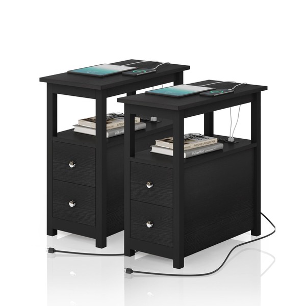 Sandinrayli Bedside Table Set of 2, End Table Black for