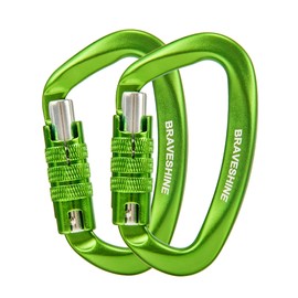 Carabiner 12KN Auto-lock BRAVESHINE Load Capacity 1,200 kg Locking Carabiner D-Ring Lightweight Hammock Tarp Camping Load Hook Dog Leash Multi-functional 2-Piece Set (Green 2 pieces)