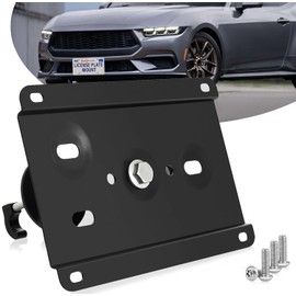 No Drill Tow Hook License Plate Mount Relocator Bracket Kit with Anti-Theft Security Compatible with 2015-2023 Ford Mustang, License Plate Bracket Holder Black Car Tag Frame