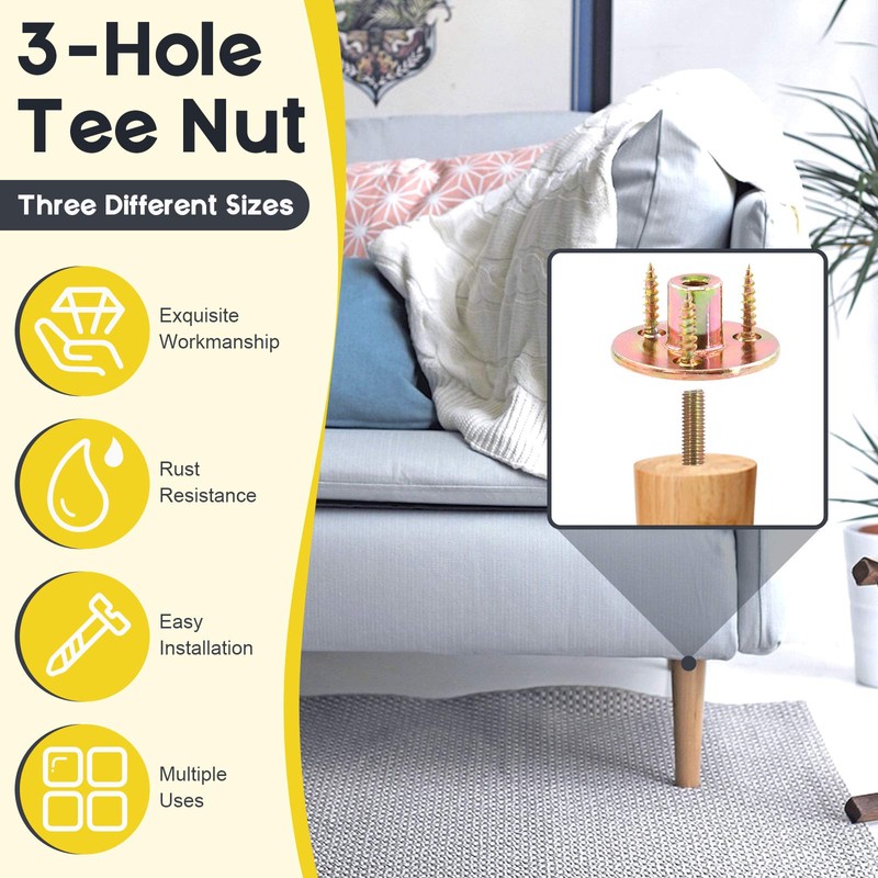 Mardatt 64Pcs M6 Brad Hole Tee Nut with Screws Set