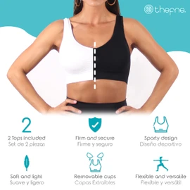 Thefne Set de 2 Tops Deportivos para Mujer. Sujetador/Sosten/Brasier Deportivo Suave, Ligero y Transpirable. Ropa Deportiva Mujer. Bra para Yoga, Pilates, Crossfit y Gym. (Blanco y Negro, S)