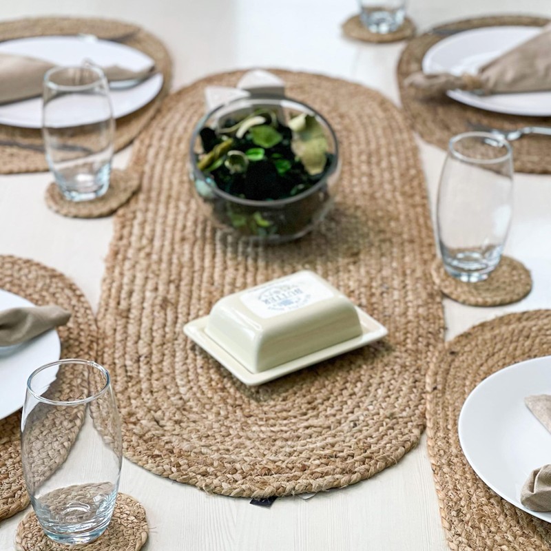 Chardin home Jute Braided Oval Table Runner | Boho Table