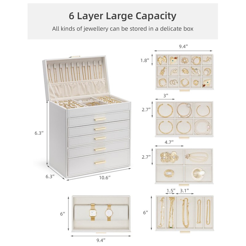 Vlando 6 Layer Large Jewelry Box - Jewelry Holder Organizer,