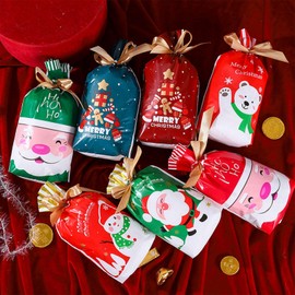 30 PCS Christmas Drawstring Gift Bags Multipack - Assorted Xmas Bags Large Small Sizes Christmas Bags for Presents 6 Design Christmas Drawstring Bags for Christmas Party (#02)