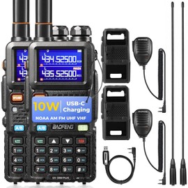 BAOFENG UV-5RM Plus 10W Ham Radio Handheld, Dual Band Two Way Radio Long Range, NOAA FM Airband Receiver, with Soft Case, Programming Cable, 2500mAh Battery USB-C Port, Chirp Compatible (2 Packs)