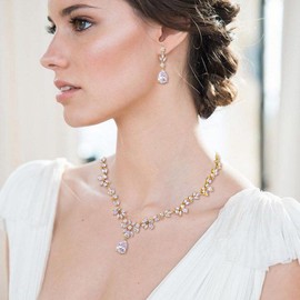 EVER FAITH Wedding Jewellery Set for Women, Cubic Zirconia Fashion Floral Leaf Vine Necklace and Dangle Earrings Set Silver Tone, Cubic Zirconia, Cubic Zirconia