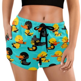 visesunny Women's Board Shorts Rubber Duck in Black Suit Summer Beach Swim Shorts with Pockets Bathing Suits