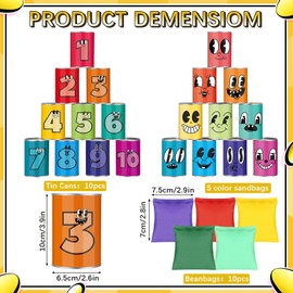 ShinyRelief 20 Pcs of Bean Bag Toss Game Carnival Knockdown Can Throwing Game Sets Including 10 Tin Cans and 10 Bean Bags Suitable for Kids Outdoor Lawn Yard Activities(Funny Style)