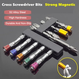 Drywall Screwdriver Bits, Akozon 5Pcs S2 Steel Magnetic Cross Head PH2 Screwdriver Bits Set Magnetic Drywall Bit Holder for Drywall Screws 1/4inch Shank(Mix Color)