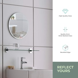 Neue Design Mood Circle Bathroom Mirror Wall Mounted (16 x 16 Inch), Round Frameless with Beveled Edges for Bathroom Vanity