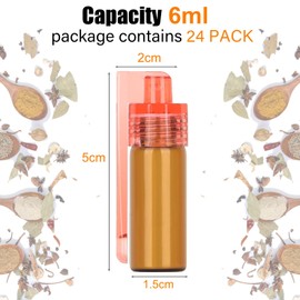 Spice Powder Dispenser, 24-Piece Spice Powder Tool Set with Spoon, 6 ml Leak-Proof Mini Storage Bottle for Salt, Pepper, Spices, Powder Scoop Set for Camping, Kitchen, Travel