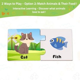 Wooden Puzzle Cards, 30 Self-Correcting Puzzles Animal & Food, Animal Matching Game for Toddlers Age 2-5, Preschool Learning Activities, Kindergarten 