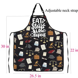 ENSIANTH Lawyer Apron Funny Gifts for Attorneys Eat Sleep Law Repeat Cooking Kitchen Chef Housewarming Apron with Pockets (law apron)