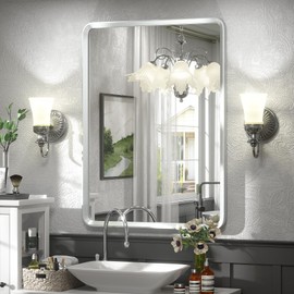 GOLOMO 22x30 Inch Silver Bathroom Mirror, Silver Metal Frame Mirror, Rounded Rectangle Bathroom Vanity Mirror, Shatterproof, Anti-Rust (Horizontal/Vertical)