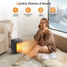 Small Space Heater, Portable 1500W Ceramic Space Heater for Indoor Use, Overheated & Tip-Over Safety Protection, Personal Electric Space Heater with Thermostat for Desk, Office, Home, and Room Use