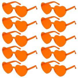 SelfTek Pack of 10 Orange Heart Glasses, Magic Colours, Party Glasses, Heart, Hippie Glasses, Aper-ol Costume, Funny Party Glasses for Carnival, Photo Props, Birthday Party for Children and Adults
