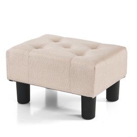 BRIAN & DANY Small Foot Stool, Linen Foot Stools with Legs, Stable Small Footstool for Living Room, Beige