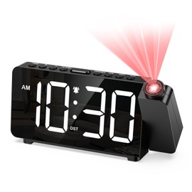 LOFICOPER Projection Alarm Clock, Digital Clock for Bedrooms with 7.4 inch LED Display, 9-min Snooze, Adjustable Clarity, 3-Level Brightness, 12/24H, Mains Powered Alarm Clocks Bedside for Home